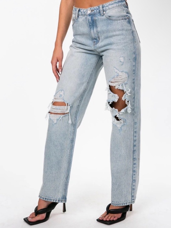 Edikted Denim - Edikted Distressed Wide Leg Jeans Light Wash High Rise Baggy Y2K Grunge M